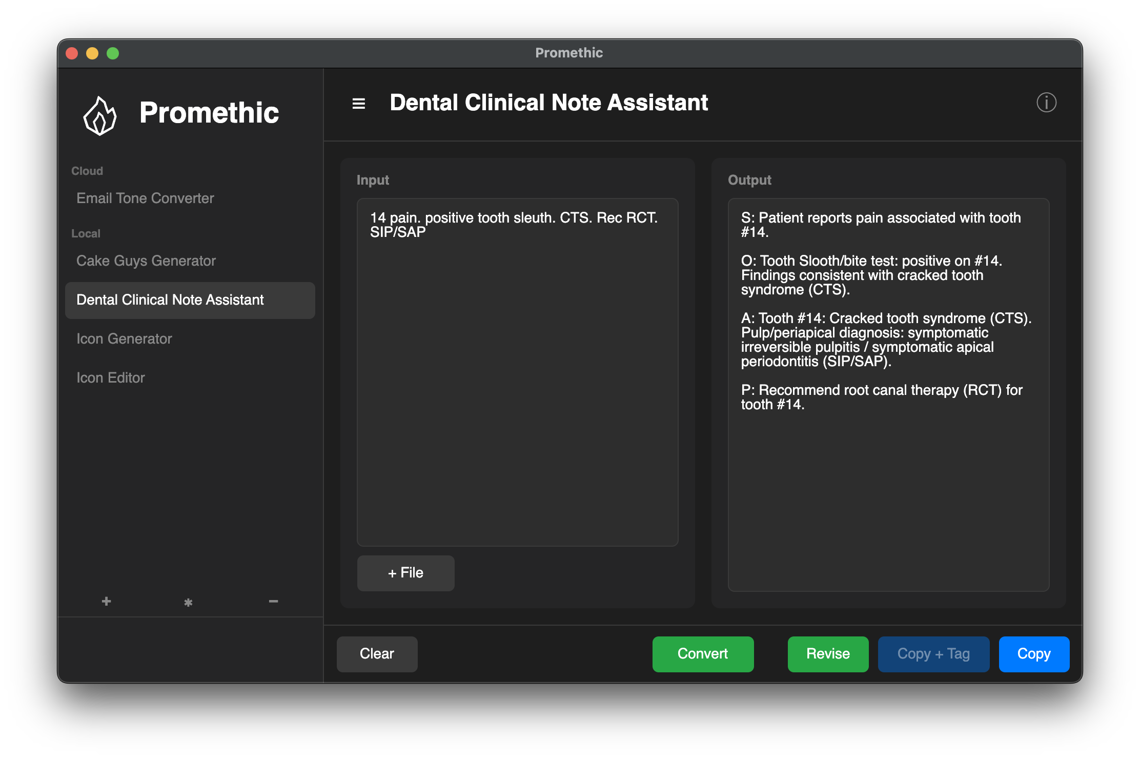 Promethic conversion: input on the left, output on the right